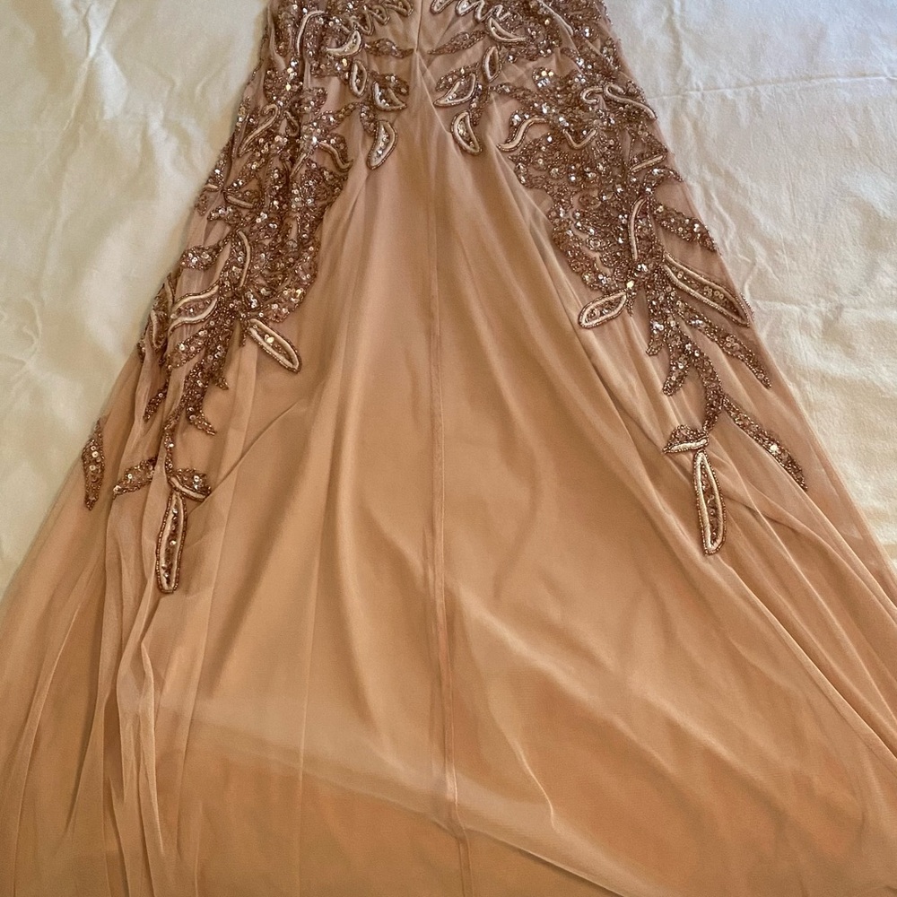 Adrianna Papell Embellished Tan Maxi Dress
